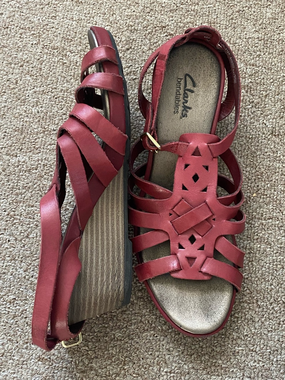 Clarks Women’s Burgundy Wedge Sandals